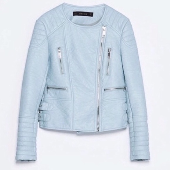 NWT ZARA baby blue faux leather jacket - Picture 5 of 7